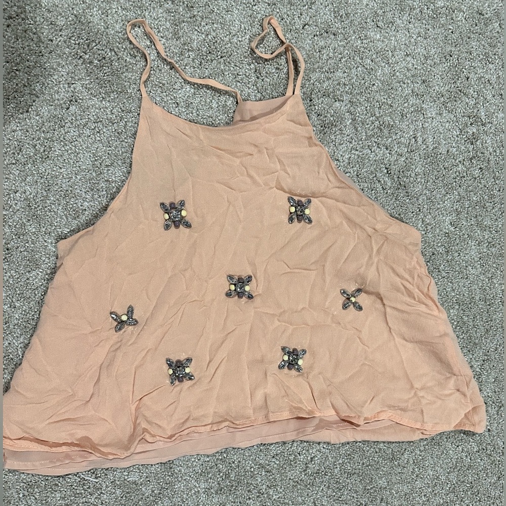 Flowy rhinestone peach tank top
